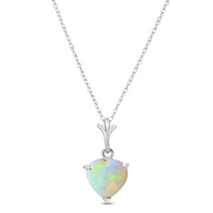 14K. SOLID GOLD NECKLACE WITH NATURAL HEART OPAL (White Gold)